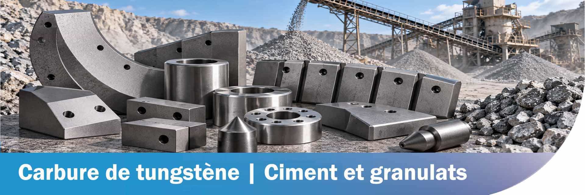 Solutions d’usure en carbure de tungstène pour le ciment et les granulats – Conçues pour le concassage, le broyage et la manutention de matériaux abrasifs